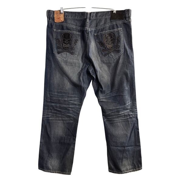 Vintage Ecko Ultd Jeans Mens 42x32 Baggy Y2K Skull Patch Street Retro Grunge - Picture 1 of 10